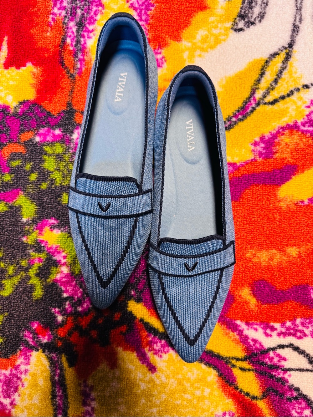 Vivaia Blue Pointed Knit Loafers for Women